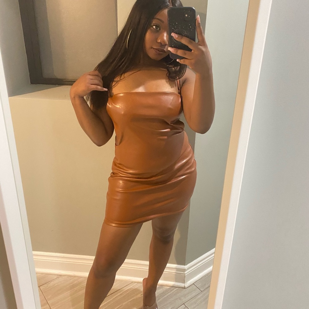 Nude brown faux leather dress